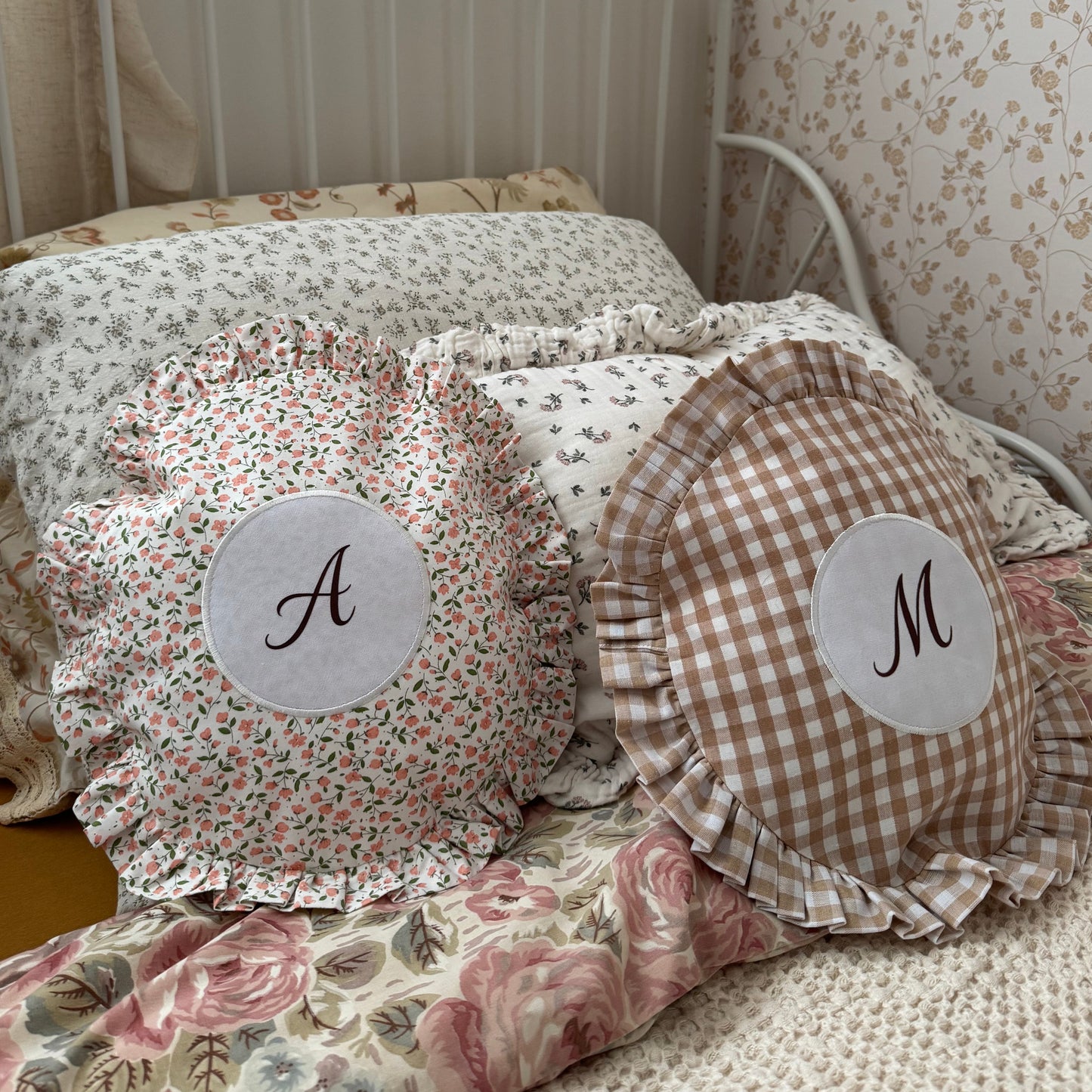 Monogram Decorative Pillows – Personalized Ruffle Accent Cushion
