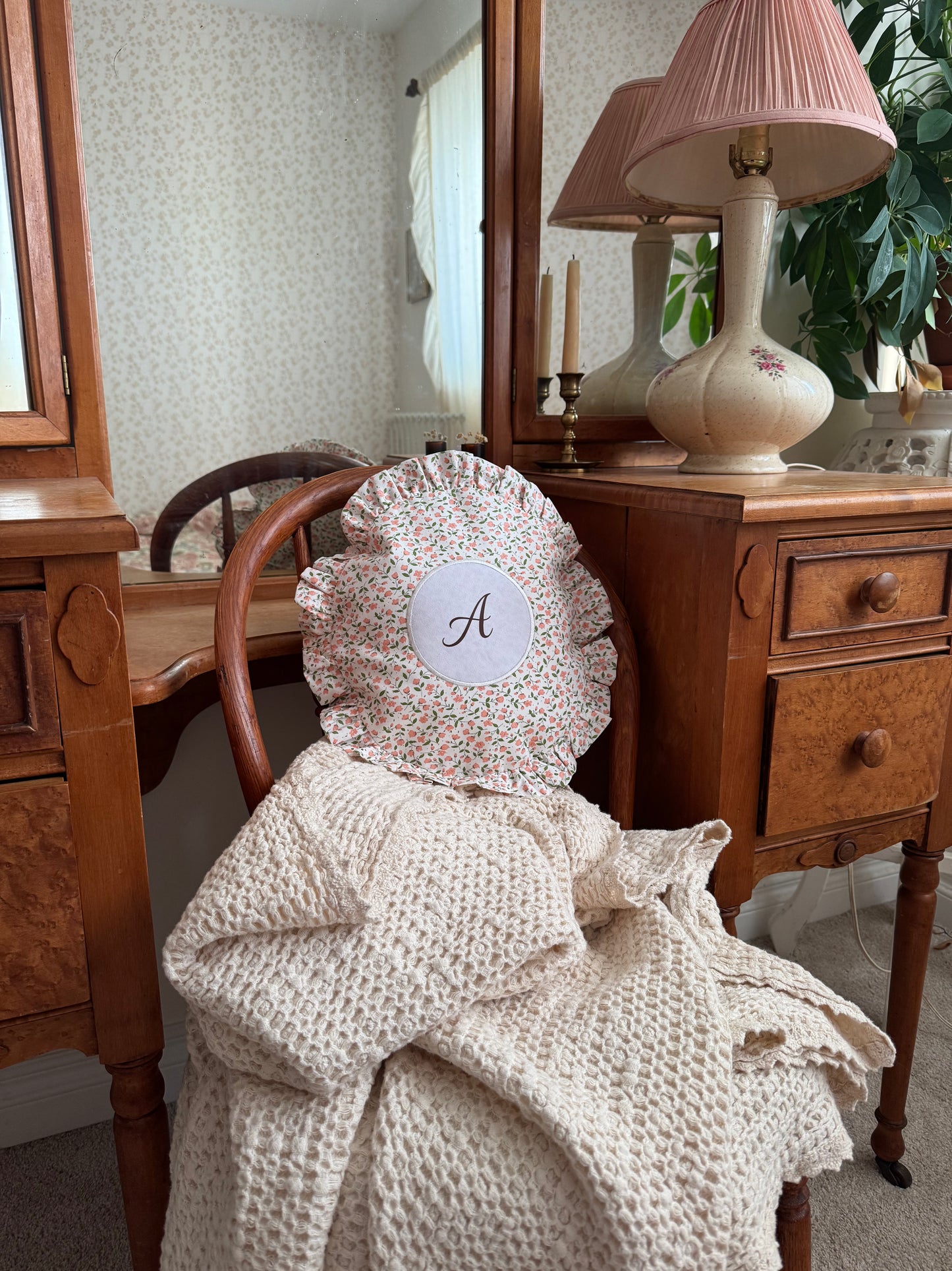 Monogram Decorative Pillows – Personalized Ruffle Accent Cushion