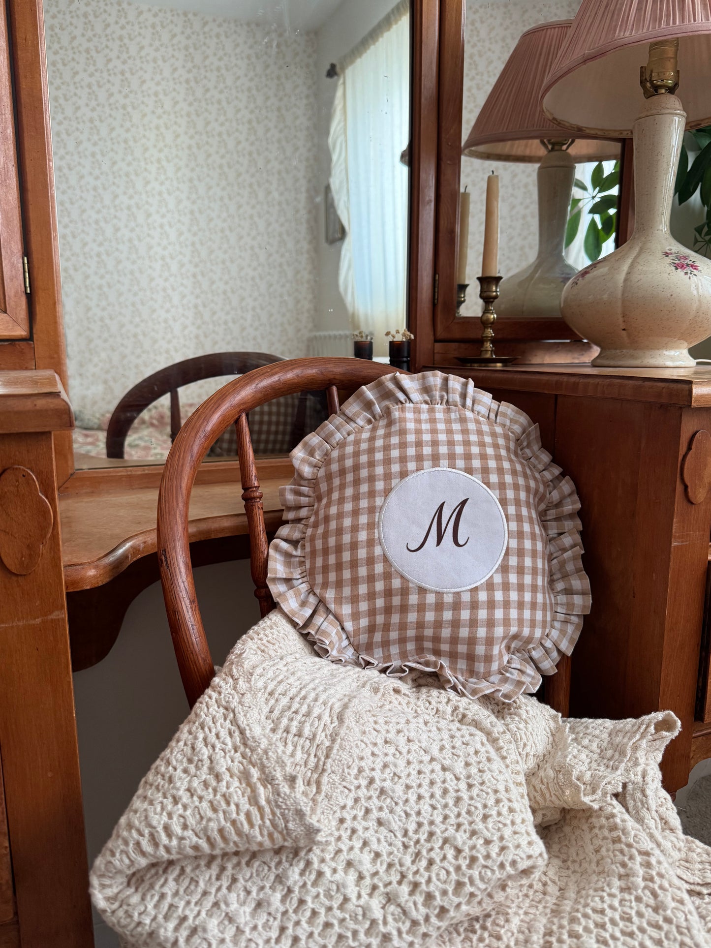 Monogram Decorative Pillows – Personalized Ruffle Accent Cushion