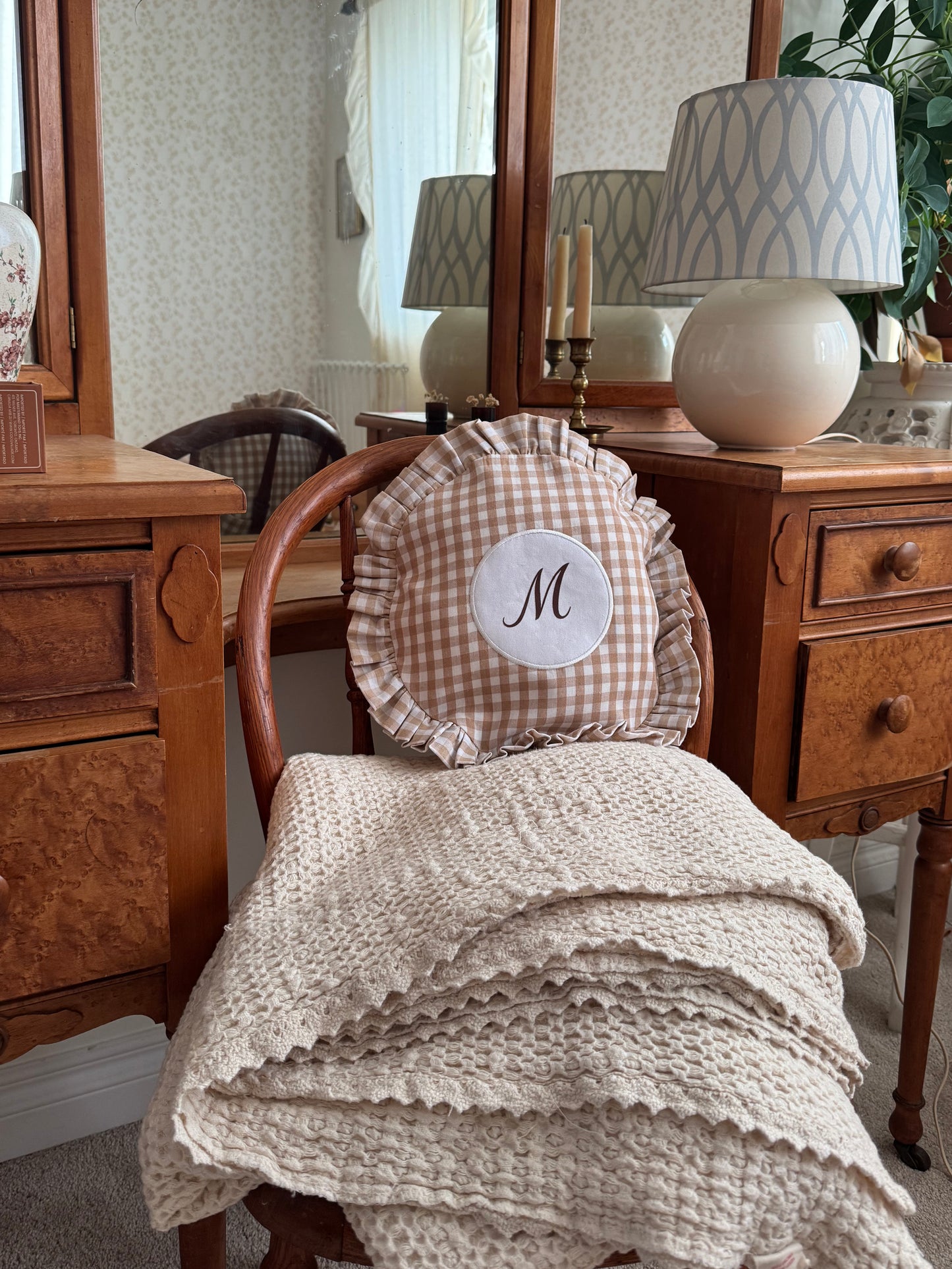 Monogram Decorative Pillows – Personalized Ruffle Accent Cushion