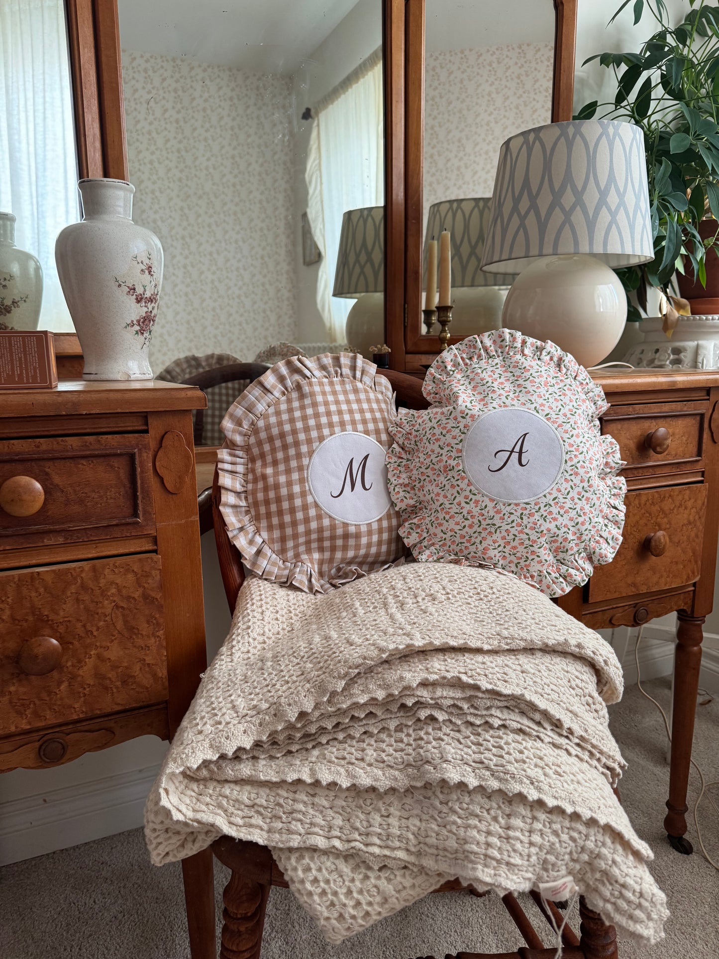 Monogram Decorative Pillows – Personalized Ruffle Accent Cushion