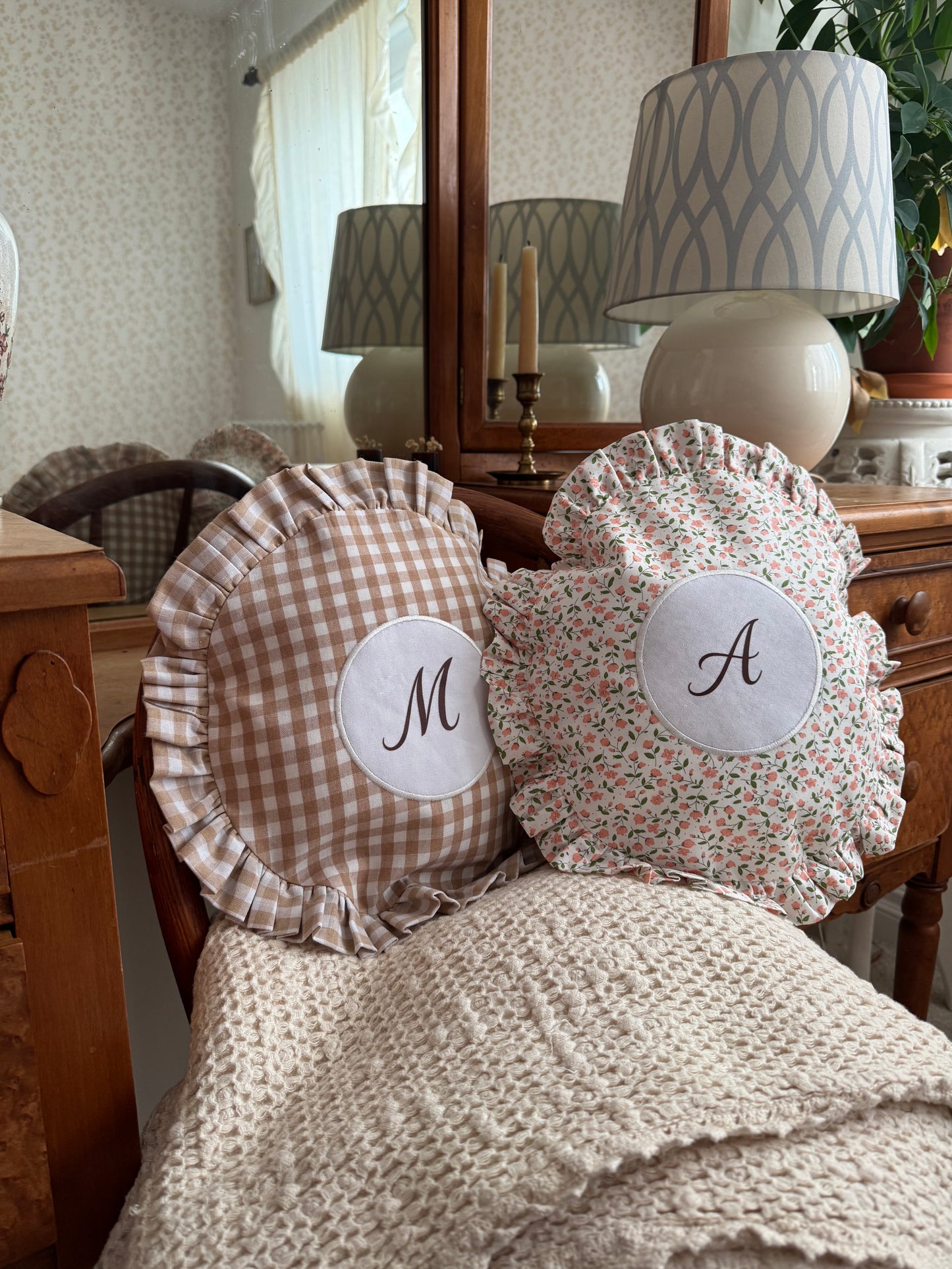 Monogram Decorative Pillows – Personalized Ruffle Accent Cushion