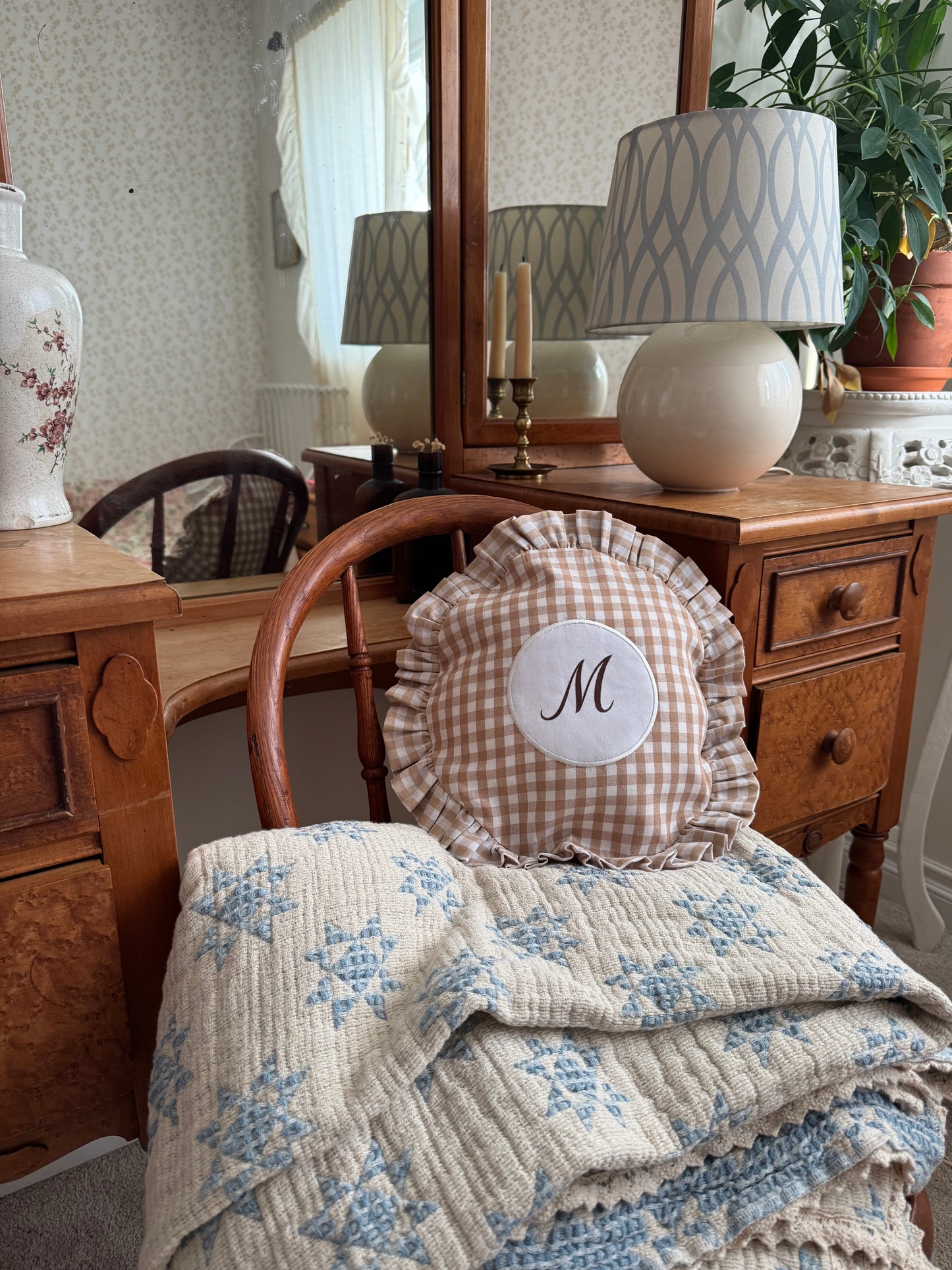 Monogram Decorative Pillows – Personalized Ruffle Accent Cushion