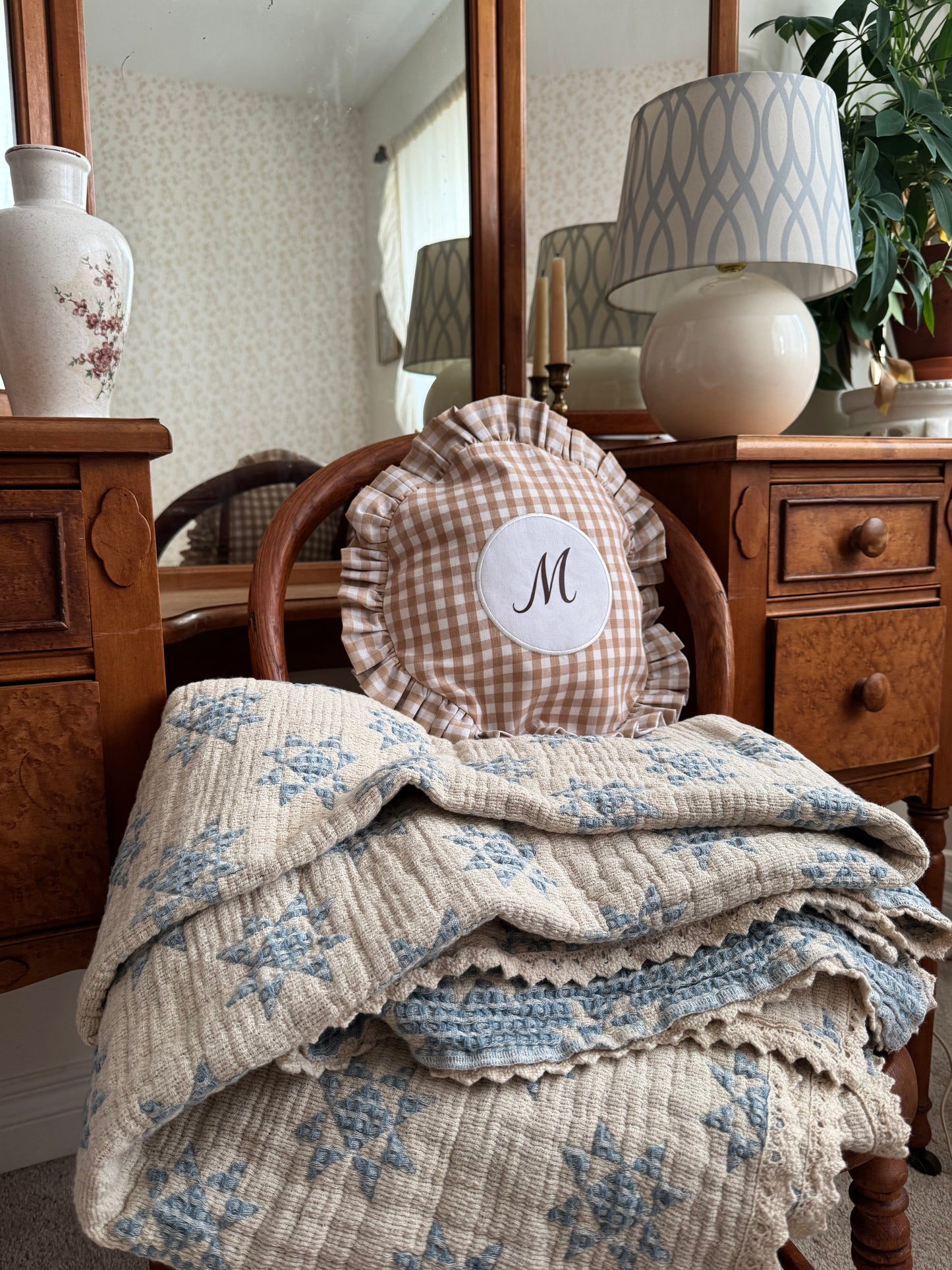 Monogram Decorative Pillows – Personalized Ruffle Accent Cushion