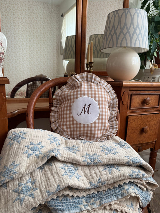 Monogram Decorative Pillows – Personalized Ruffle Accent Cushion