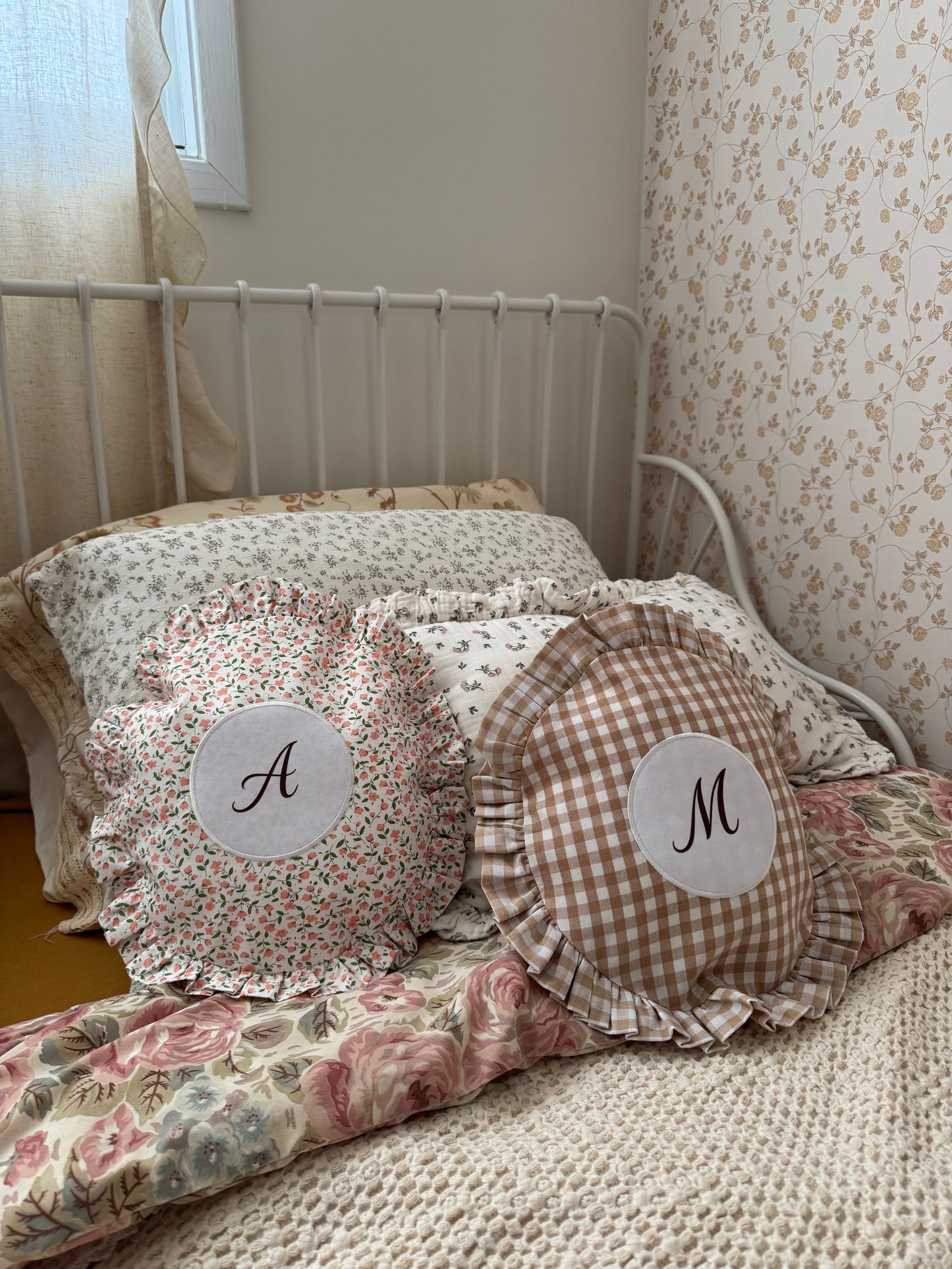 Monogram Decorative Pillows – Personalized Ruffle Accent Cushion