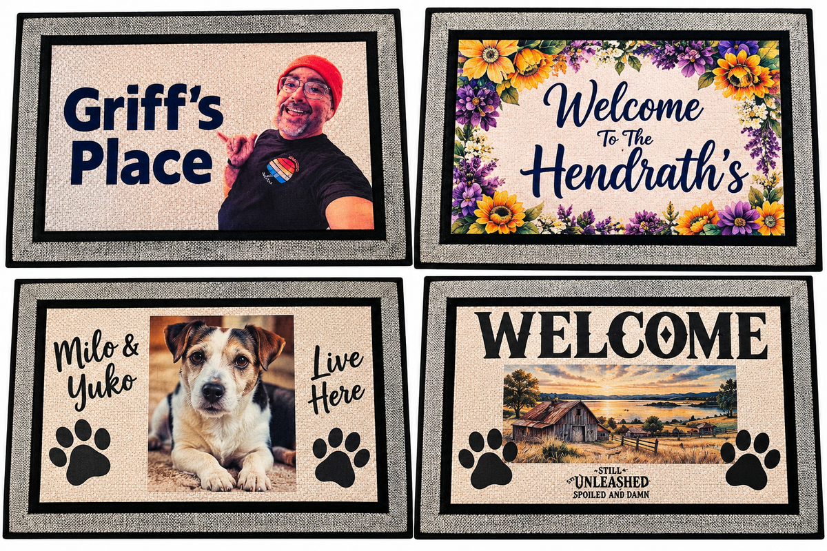 Personalized 18 x 30 inch doormat custom printed by Uniquely Ys