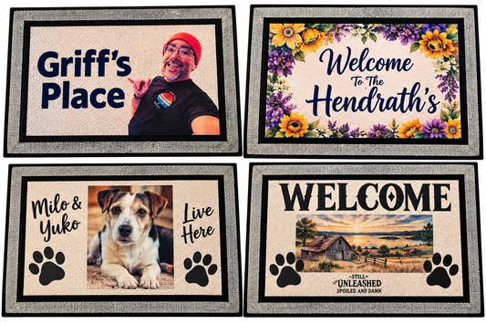 Personalized 18 x 30 inch doormat custom printed by Uniquely Ys