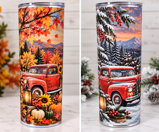 Seasonal vintage red truck 20 oz tumbler by Uniquely Ys